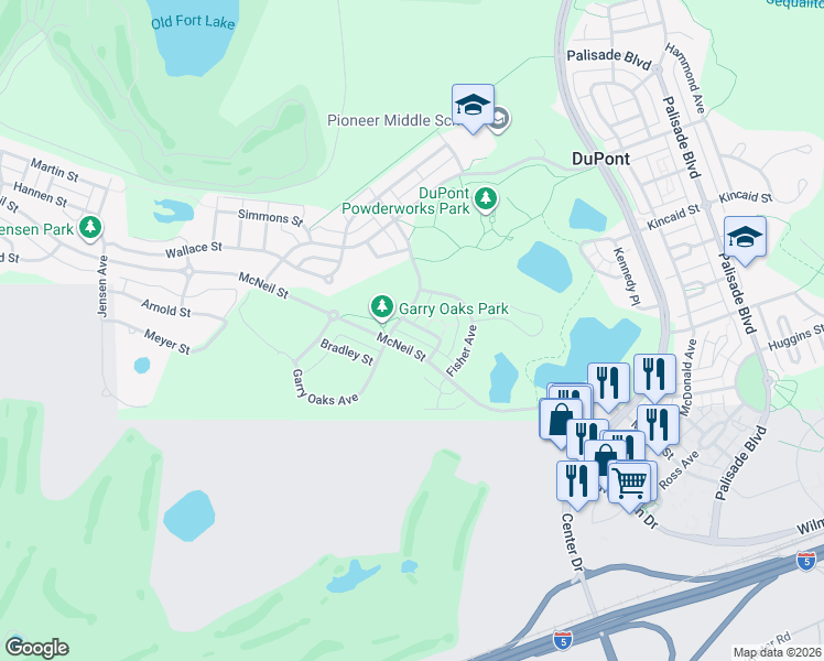 map of restaurants, bars, coffee shops, grocery stores, and more near 1963 Braget Street in DuPont