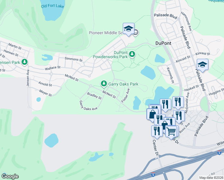 map of restaurants, bars, coffee shops, grocery stores, and more near 1946 McNeil Street in DuPont