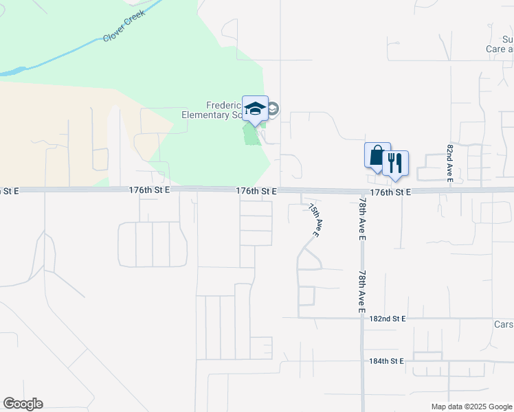 map of restaurants, bars, coffee shops, grocery stores, and more near 7256 176th Street Court East in Puyallup