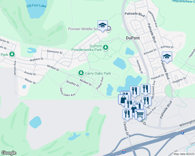 map of restaurants, bars, coffee shops, grocery stores, and more near 1918 Braget Street in DuPont
