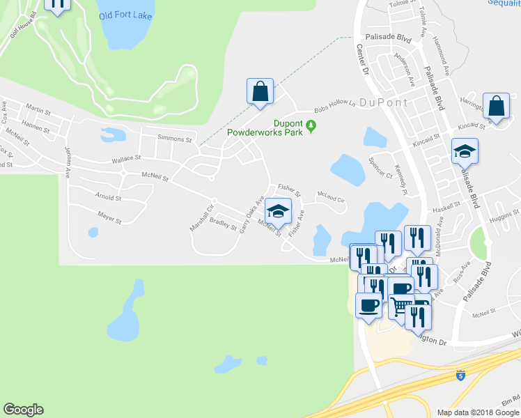 map of restaurants, bars, coffee shops, grocery stores, and more near 1985 Braget Street in DuPont