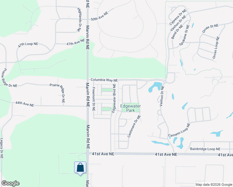 map of restaurants, bars, coffee shops, grocery stores, and more near 4444 Edgewater Boulevard Northeast in Lacey