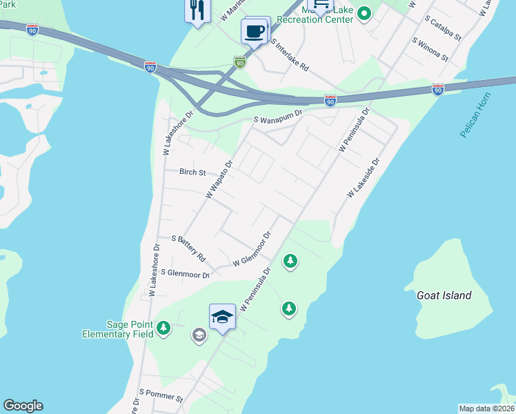 map of restaurants, bars, coffee shops, grocery stores, and more near 3400 West Mariner Lane in Moses Lake