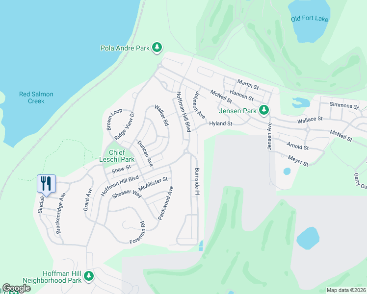 map of restaurants, bars, coffee shops, grocery stores, and more near 1701 Hoffman Hill Boulevard in DuPont