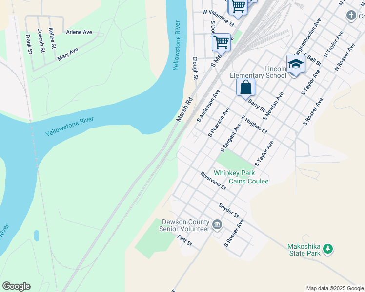 map of restaurants, bars, coffee shops, grocery stores, and more near 821 South Anderson Avenue in Glendive