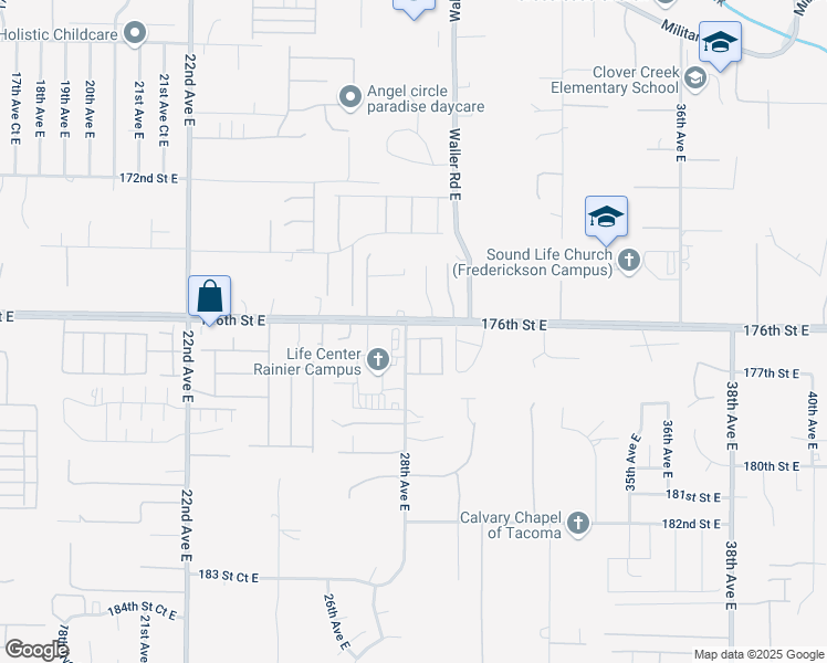 map of restaurants, bars, coffee shops, grocery stores, and more near 2809 176th Street East in Tacoma