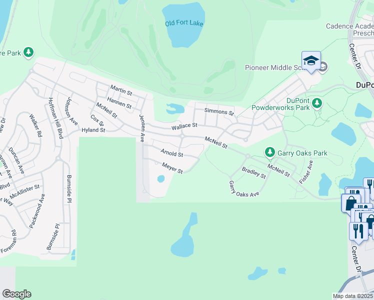 map of restaurants, bars, coffee shops, grocery stores, and more near 2548 Arnold Street in DuPont