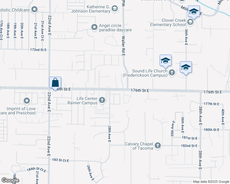 map of restaurants, bars, coffee shops, grocery stores, and more near 2809 176th Street East in Tacoma