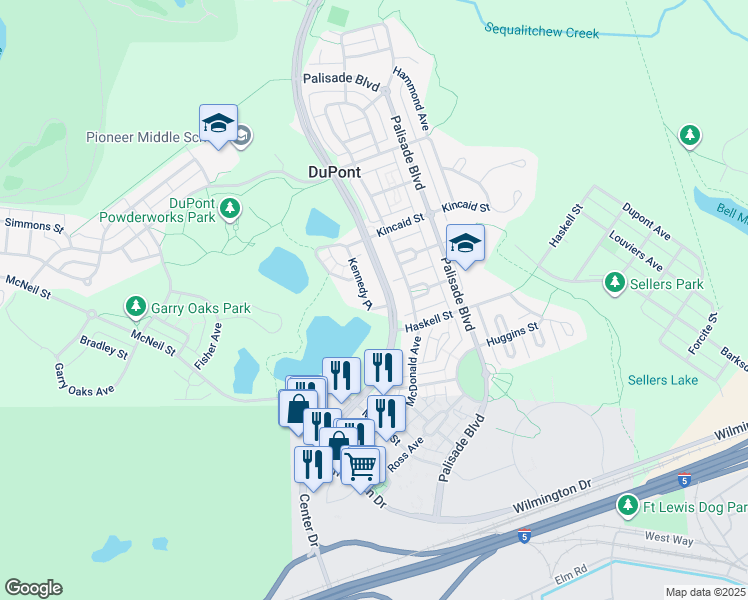 map of restaurants, bars, coffee shops, grocery stores, and more near 1736 Kennedy Place in DuPont
