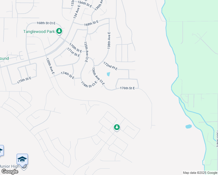 map of restaurants, bars, coffee shops, grocery stores, and more near 17509 136th Avenue Court East in Puyallup