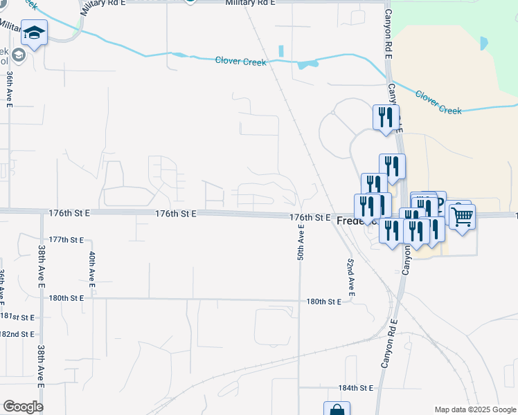 map of restaurants, bars, coffee shops, grocery stores, and more near 4801 176th Street East in Tacoma