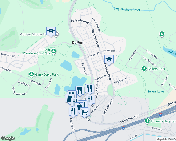 map of restaurants, bars, coffee shops, grocery stores, and more near 1736 Kennedy Place in DuPont