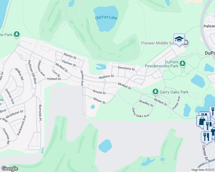 map of restaurants, bars, coffee shops, grocery stores, and more near 2603 McNeil Street in DuPont