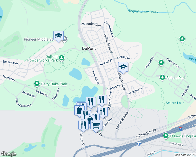 map of restaurants, bars, coffee shops, grocery stores, and more near 1780 Kennedy Place in DuPont