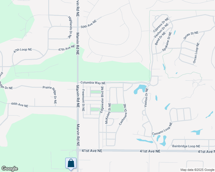 map of restaurants, bars, coffee shops, grocery stores, and more near 4533 McKinley Street Northeast in Lacey