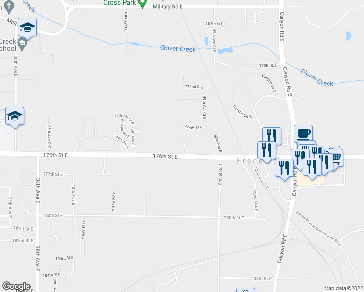 map of restaurants, bars, coffee shops, grocery stores, and more near 17510 48th Avenue East in Tacoma