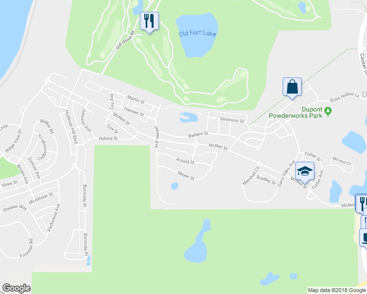 map of restaurants, bars, coffee shops, grocery stores, and more near 2701 McNeil Street in DuPont