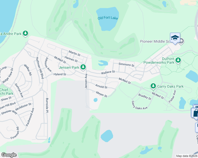 map of restaurants, bars, coffee shops, grocery stores, and more near 2711 McNeil Street in DuPont
