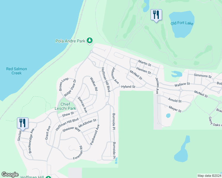 map of restaurants, bars, coffee shops, grocery stores, and more near 1800 Hoffman Hill Boulevard in DuPont