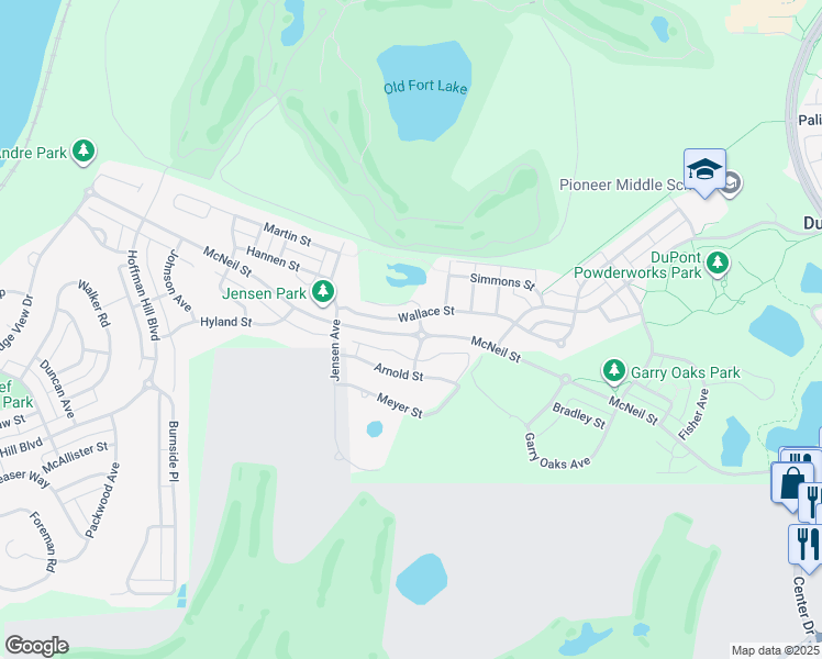 map of restaurants, bars, coffee shops, grocery stores, and more near 2672 McNeil Street in DuPont