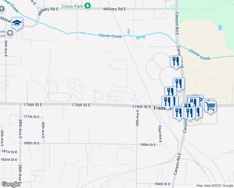 map of restaurants, bars, coffee shops, grocery stores, and more near 4814 174th Street East in Tacoma