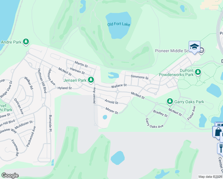 map of restaurants, bars, coffee shops, grocery stores, and more near 2702 McNeil Street in DuPont