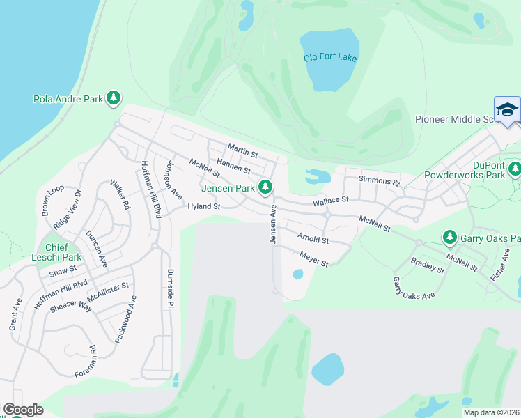 map of restaurants, bars, coffee shops, grocery stores, and more near 2807 McNeil Street in DuPont