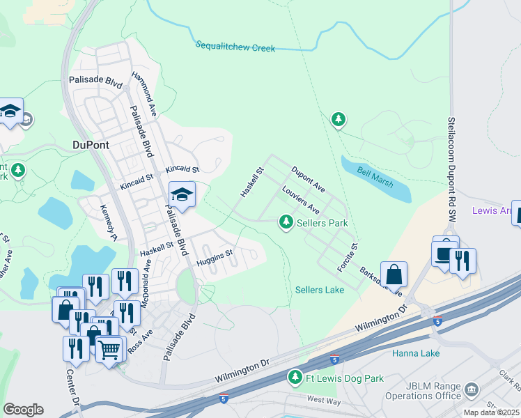 map of restaurants, bars, coffee shops, grocery stores, and more near 707 Penniman Street in DuPont