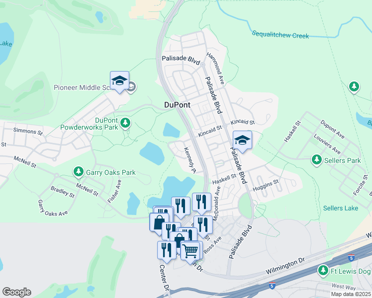map of restaurants, bars, coffee shops, grocery stores, and more near 1661 Kennedy Place in DuPont