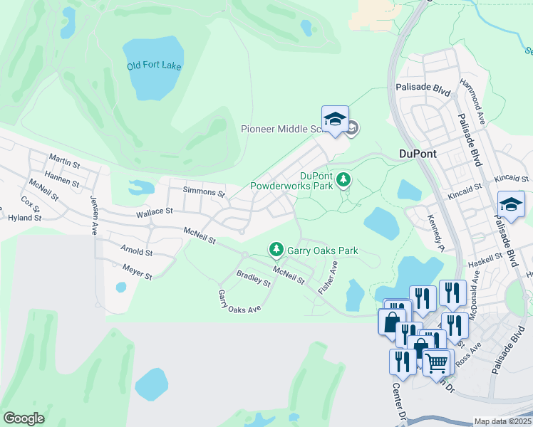 map of restaurants, bars, coffee shops, grocery stores, and more near 2135 Bobs Hollow Lane in DuPont