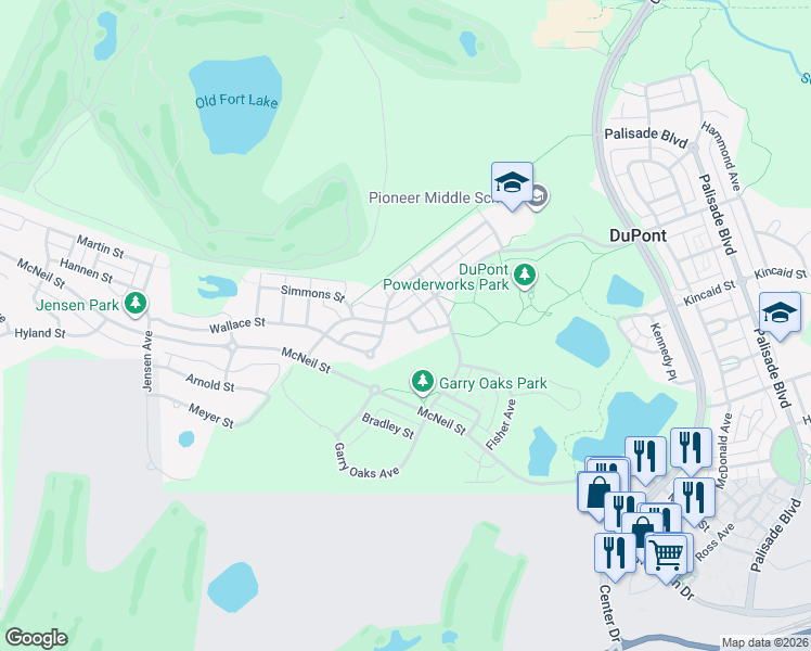 map of restaurants, bars, coffee shops, grocery stores, and more near 2135 Bobs Hollow Lane in DuPont