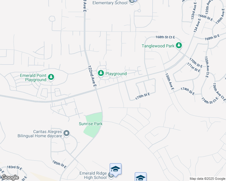 map of restaurants, bars, coffee shops, grocery stores, and more near 12322 172nd Street East in South Hill
