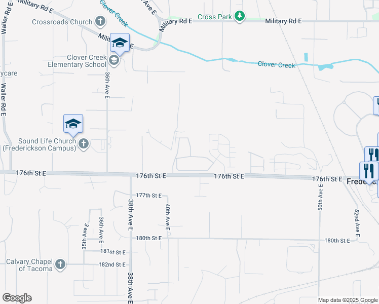 map of restaurants, bars, coffee shops, grocery stores, and more near 4111 176th Street East in Tacoma