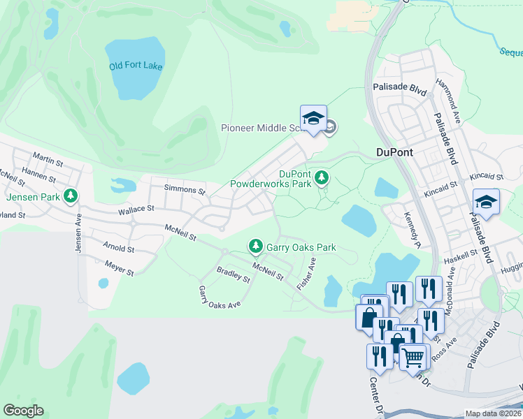 map of restaurants, bars, coffee shops, grocery stores, and more near 2065 Bobs Hollow Lane in DuPont