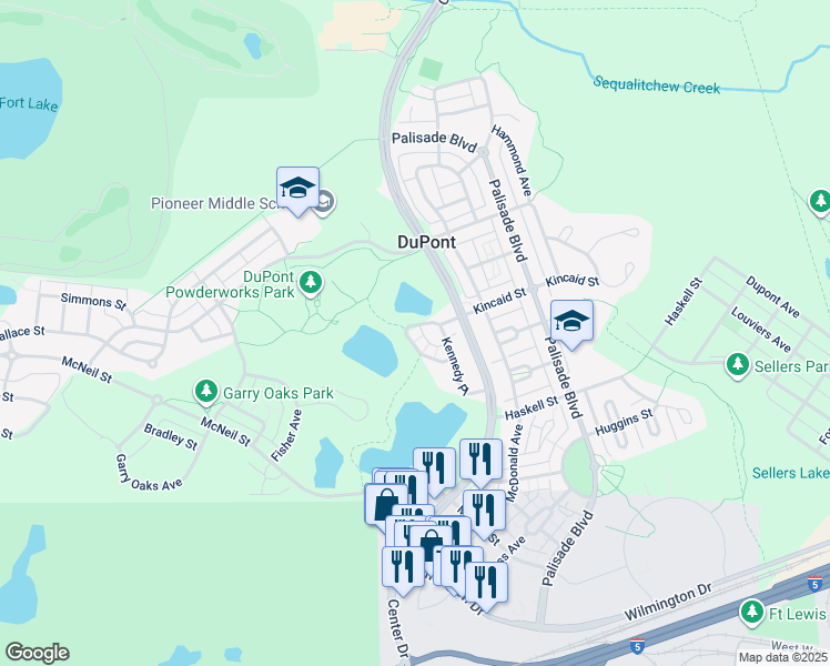map of restaurants, bars, coffee shops, grocery stores, and more near 1901 Kennedy Place in DuPont