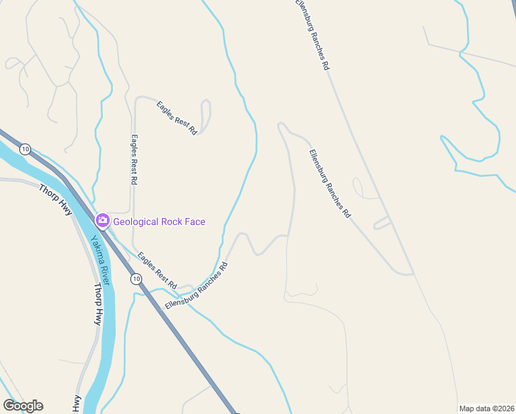 map of restaurants, bars, coffee shops, grocery stores, and more near 1351 Ellensburg Ranches Road in Ellensburg
