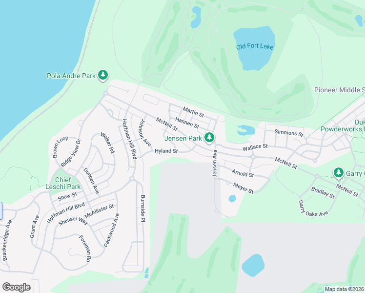 map of restaurants, bars, coffee shops, grocery stores, and more near 2863 McNeil Street in DuPont