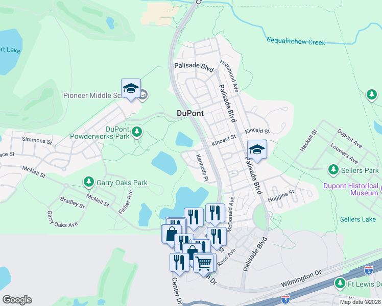 map of restaurants, bars, coffee shops, grocery stores, and more near 1901 Kennedy Place in DuPont