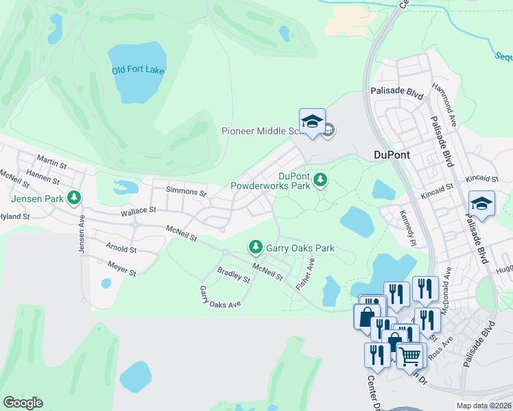 map of restaurants, bars, coffee shops, grocery stores, and more near 2062 Bobs Hollow Lane in DuPont