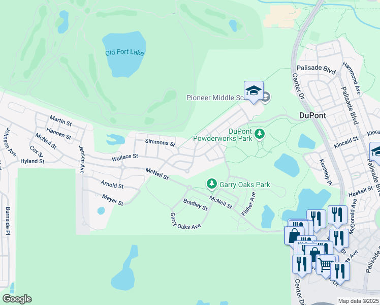 map of restaurants, bars, coffee shops, grocery stores, and more near 2218 Bobs Hollow Lane in DuPont