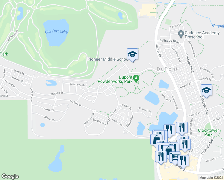 map of restaurants, bars, coffee shops, grocery stores, and more near 1975B Garry Oaks Avenue in DuPont