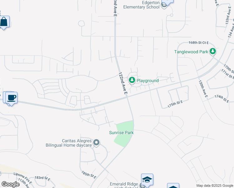 map of restaurants, bars, coffee shops, grocery stores, and more near 17416 122nd Avenue East in Puyallup