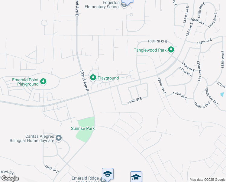 map of restaurants, bars, coffee shops, grocery stores, and more near 17302 125th Avenue Court East in Puyallup