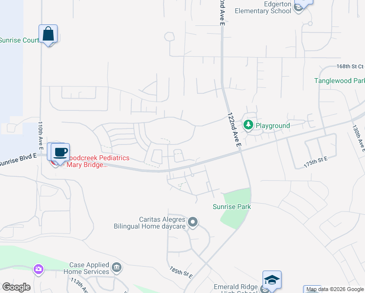 map of restaurants, bars, coffee shops, grocery stores, and more near 11905 173rd Street East in Puyallup