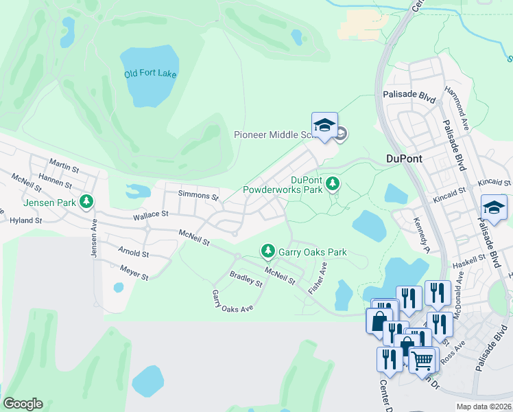 map of restaurants, bars, coffee shops, grocery stores, and more near 2062 Bobs Hollow Lane in DuPont