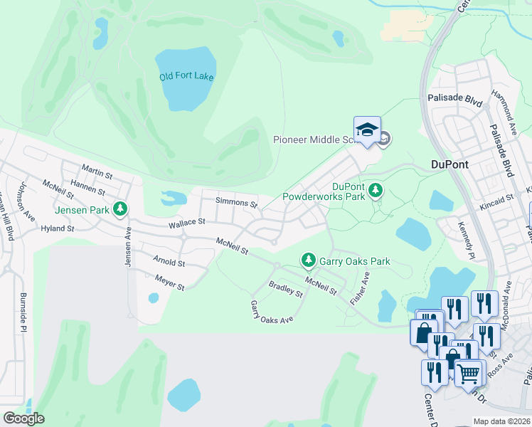 map of restaurants, bars, coffee shops, grocery stores, and more near 2248 Bobs Hollow Lane in DuPont