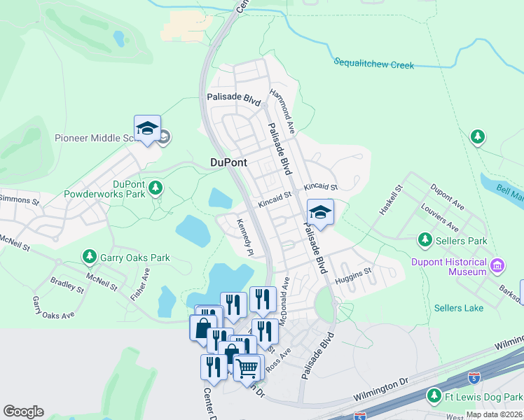 map of restaurants, bars, coffee shops, grocery stores, and more near 1873 McDonald Avenue in DuPont