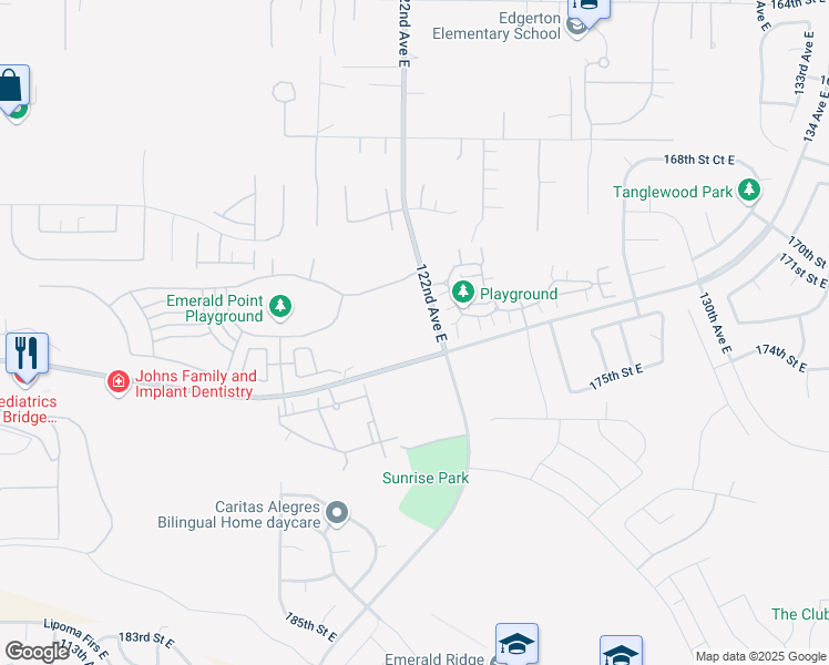 map of restaurants, bars, coffee shops, grocery stores, and more near 17424 122nd Avenue East in Puyallup