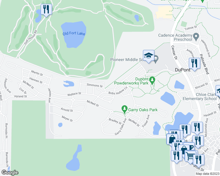 map of restaurants, bars, coffee shops, grocery stores, and more near 2180 Charles Street in DuPont