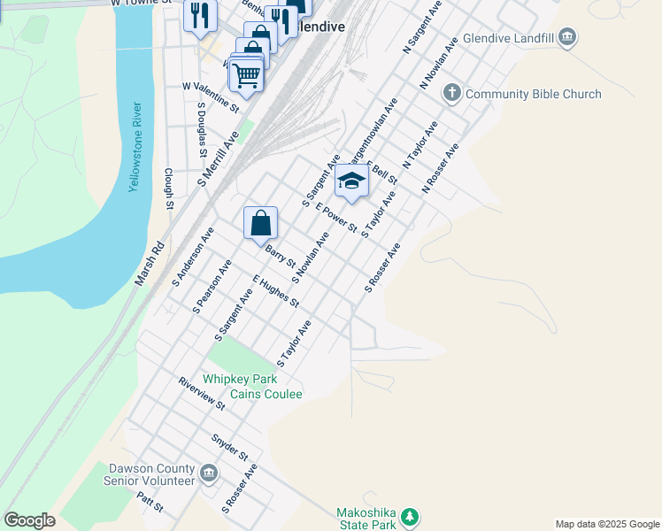 map of restaurants, bars, coffee shops, grocery stores, and more near 412 North Taylor Avenue in Glendive